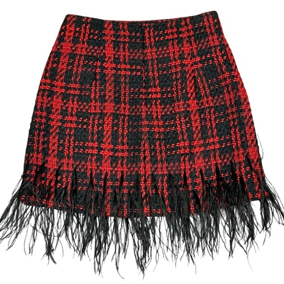 Antonio Melani Size 0 Dalia Tweed Mini Skirt Feather Fringe Hem Red Black NWT - Picture 12 of 16